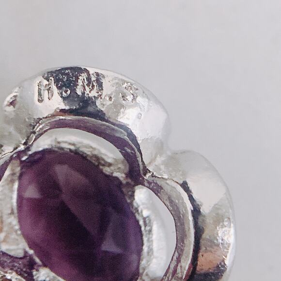 VTG Signed HMS Sterling Silver Necklace and Amethyst Pendant in Box 1970s 1980s - Picture 7 of 15